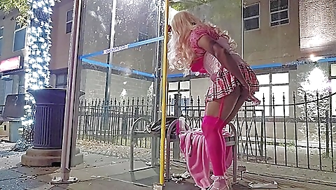 Dildo And Cum At The Bus Stop Dildo And Cum At The Bus Stop